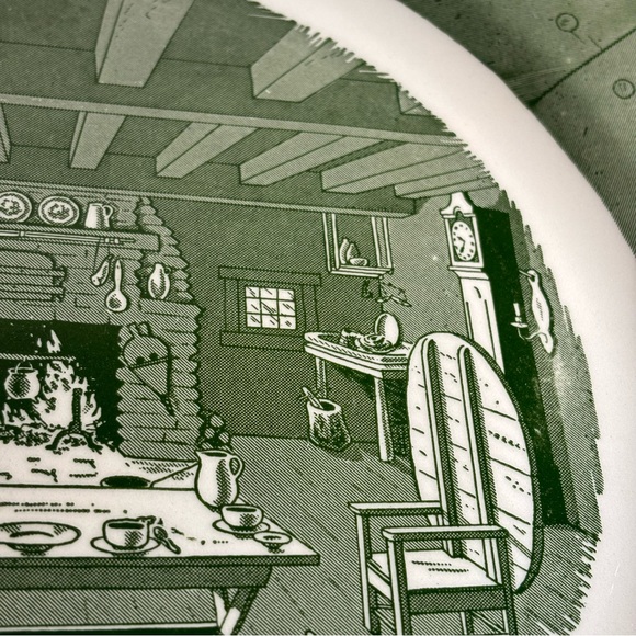 Colonial Homestead By Royal Platter Cake Plate Green Pioneer Cottage Cabin Scene - Picture 4 of 10